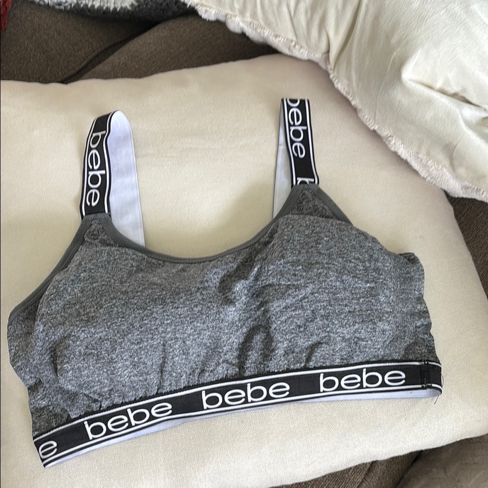 Bebe Gray Sports Bra with Logo Straps